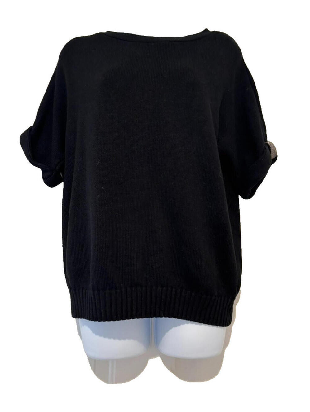 Chicos sz 2(M) linen blend black short sleeve shirt embellishments F